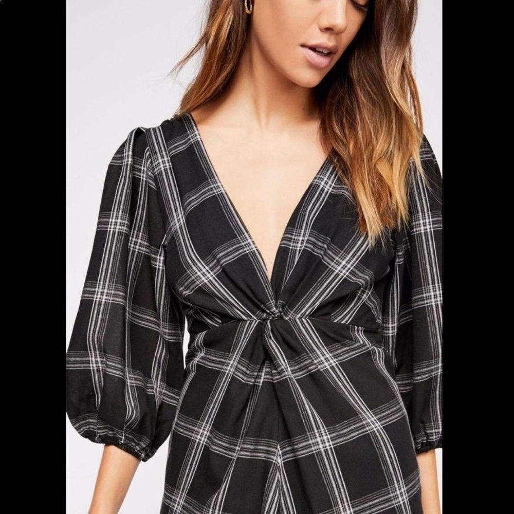 Free People Miss Molly Plaid Mini Dress in Black